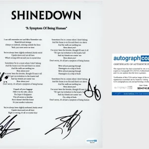 ‘Shinedown’ Full Band Signed Lyric Sheet Symptom Of Being Human Brent Smith ACOA