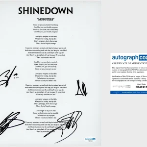 ‘Shinedown’ Full Band Signed Lyric Sheet ‘Monsters’ Brent Smith +3 ACOA