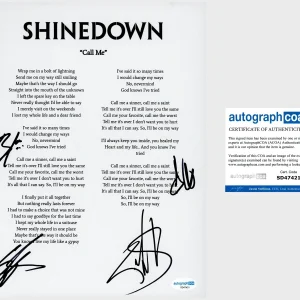 ‘Shinedown’ Full Band Signed Lyric Sheet ‘Call Me’ Brent Smith +3 ACOA