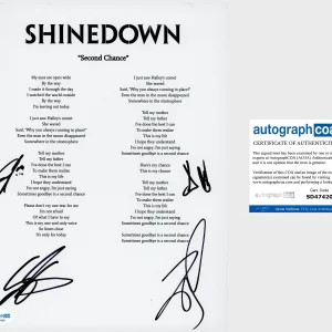 ‘Shinedown’ Full Band Signed Lyric Sheet ‘Second Chance’ Brent Smith +3 ACOA