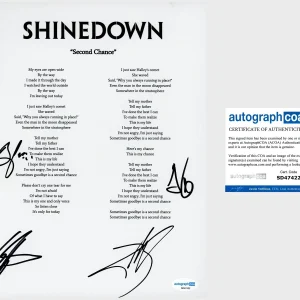 ‘Shinedown’ Full Band Signed Lyric Sheet ‘Second Chance’ Brent Smith +3 ACOA