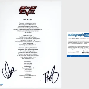 ‘Pop Evil’ Band Signed ‘100 In A 55’ Lyric Sheet Dave Grahs & Nick Fuelling ACOA