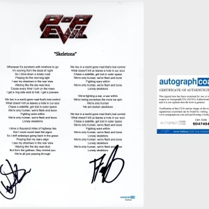 ‘Pop Evil’ Band Signed ‘Skeletons’ Lyric Sheet Dave Grahs & Nick Fuelling ACOA