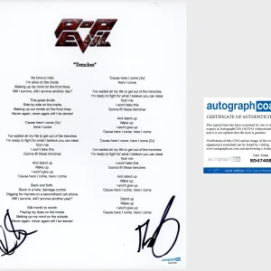 ‘Pop Evil’ Band Signed ‘Trenches’ Lyric Sheet Dave Grahs & Nick Fuelling ACOA