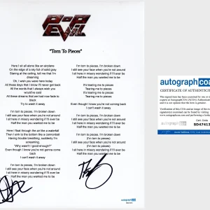 ‘Pop Evil’ Band Signed Torn To Pieces Lyric Sheet Dave Grahs, Nick Fuelling ACOA