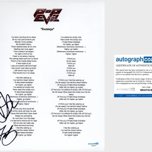 ‘Pop Evil’ Band Signed ‘Footsteps’ Lyric Sheet Dave Grahs & Nick Fuelling ACOA