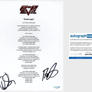 ‘Pop Evil’ Band Signed Breathe Again Lyric Sheet Dave Grahs, Nick Fuelling ACOA