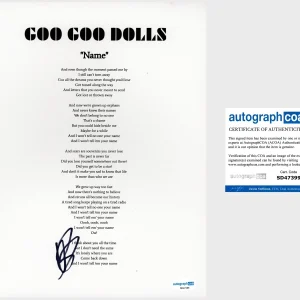Robby Takac ‘Goo Goo Dolls’ Band Signed ‘Name’ Lyric Sheet ACOA