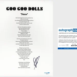 Robby Takac ‘Goo Goo Dolls’ Band Signed ‘Name’ Lyric Sheet ACOA