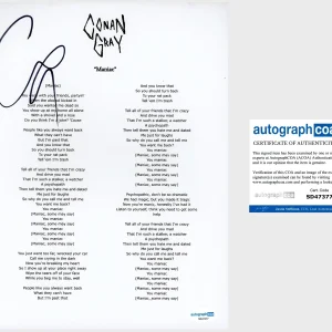 Conan Gray Signed ‘Maniac’ Lyric Sheet Pop Singer ACOA