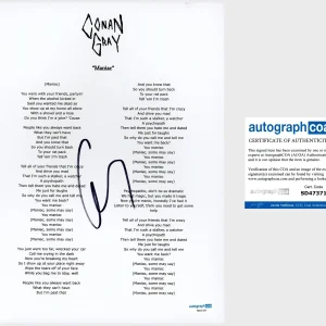 Conan Gray Signed ‘Maniac’ Lyric Sheet Pop Singer ACOA