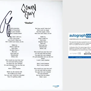 Conan Gray Signed ‘Heather’ Lyric Sheet Pop Singer ACOA