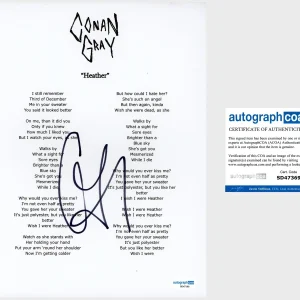 Conan Gray Signed ‘Heather’ Lyric Sheet Pop Singer ACOA