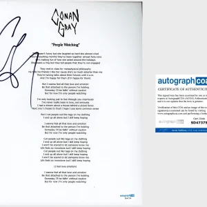 Conan Gray Signed ‘People Watching’ Lyric Sheet Pop Singer ACOA