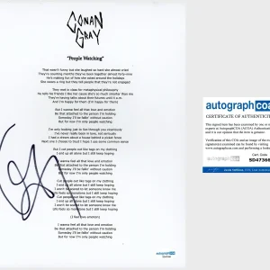 Conan Gray Signed ‘People Watching’ Lyric Sheet Pop Singer ACOA