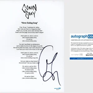 Conan Gray Signed ‘Never Ending Song’ Lyric Sheet Pop Singer ACOA