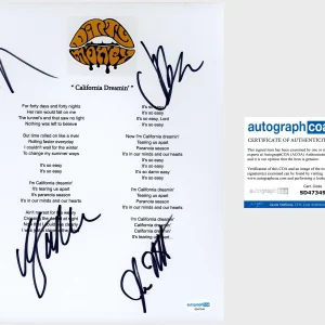 ‘Dirty Honey’ Band Signed ‘California Dreamin’ Lyric Sheet Marc Labelle +3 ACOA