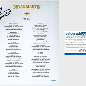‘Bryan Martin’ Signed ‘We Ride’ Lyric Sheet Country Star ACOA