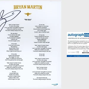 ‘Bryan Martin’ Signed ‘We Ride’ Lyric Sheet Country Star ACOA