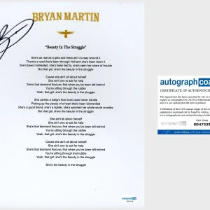 ‘Bryan Martin’ Signed ‘Beauty In The Struggle’ Lyric Sheet Country Star ACOA