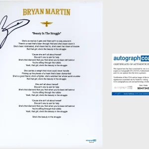 ‘Bryan Martin’ Signed ‘Beauty In The Struggle’ Lyric Sheet Country Star ACOA