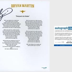 ‘Bryan Martin’ Signed ‘Everyone’s An Outlaw’ Lyric Sheet Country Star ACOA