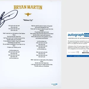 ‘Bryan Martin’ Signed ‘Wolves Cry’ Lyric Sheet Country Star ACOA