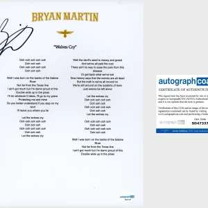 ‘Bryan Martin’ Signed ‘Wolves Cry’ Lyric Sheet Country Star ACOA