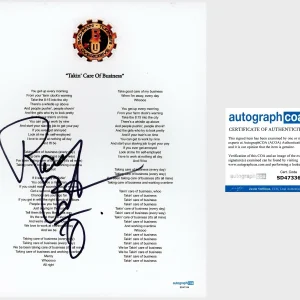 ‘Randy Bachman’ Signed ‘Takin’ Care Of Business’ Lyric Sheet ‘BTO’ ACOA PROOF