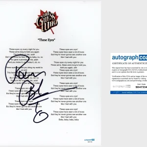 ‘Randy Bachman’ Signed ‘These Eyes’ Lyric Sheet ‘The Guess Who’ ‘BTO’ ACOA PROOF