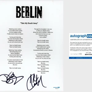 ‘John Crawford & David Diamond’ ‘Berlin’ Band Signed Lyric Sheet ACOA