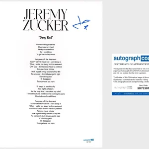 ‘Jeremy Zucker’ Signed Lyric Sheet ‘Deep End’ Pop Music Star ACOA