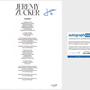 ‘Jeremy Zucker’ Signed Lyric Sheet ‘Comethru’ Pop Music Star ACOA