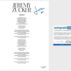 ‘Jeremy Zucker’ Signed Lyric Sheet ‘Comethru’ Pop Music Star ACOA