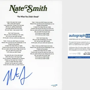 ‘Nate Smith’ Country Singer Signed ‘Fix What You Didn’t Break’ Lyric Sheet ACOA
