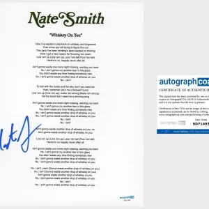 ‘Nate Smith’ Country Singer Signed ‘Whiskey On You’ Lyric Sheet Autograph ACOA
