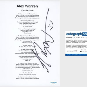 ‘Alex Warren’ Pop Singer Signed Lyric Sheet ‘Carry You Home’ ACOA