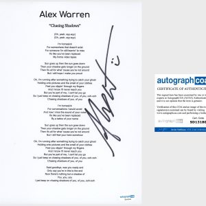‘Alex Warren’ Pop Singer Signed Lyric Sheet ‘Chasing Shadows’ ACOA