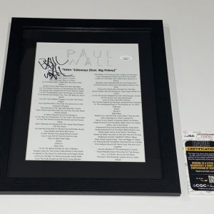 PAUL WALL SIGNED FRAMED SITTIN' SIDEWAYZ LYRIC SHEET THE PEOPLE'S CHAMP JSA COA