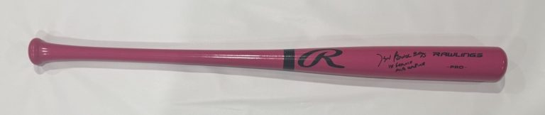 JEN PAWOL SIGNED FULL SIZE PINK RAWLINGS BAT 1ST FEMALE UMPIRE INSCRIPTION PROOF