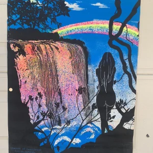 1971 Victoria Falls Pro Art Blacklight  Woman at Waterfall 28" x 42" Poster #131