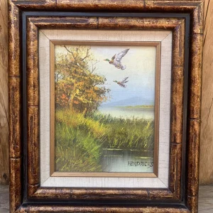 VTG Flying Canadian Geese In Flight Oil Painting Canvas Hendricks Signed