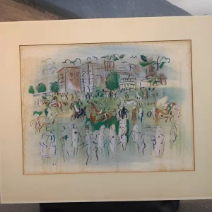 RAOUL DUFY 1946 MIX-MEDIA ASCOT LITHOGRAPH PRINT PLATE SIGNED RARE HAND COLORED