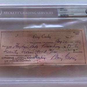 Bing Crosby Autographed Signed 1950 Check Beckett Certified & Slabbed #1