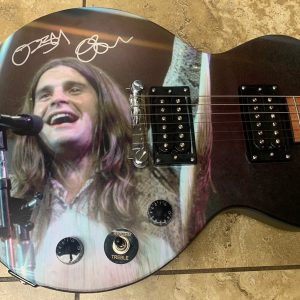 Black Sabbath Ozzy Osbourne Autographed Signed Graphics Photo Guitar BAS Witness