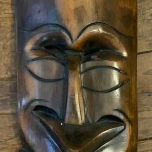 Vintage Wood Hand Carved 8" x 18" Tribal Tiki Mask Man Face With Birds