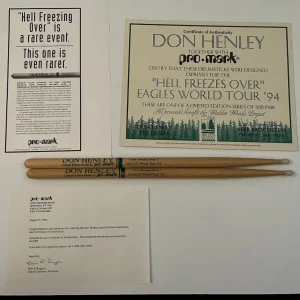 Eagles Don Henley 1994 Hell Freezes Over Drumsticks W/ Signed COA 197/500