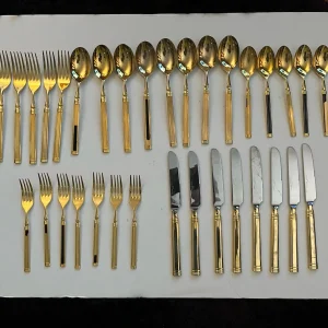 Stainless Imperial USA Flatware Gold Plated& Enamel 36 Piece Partial Set READ