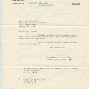 Walter Mulbry Secretary Treasurer Major League Baseball MLB Signed Autograph TSL