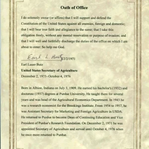 Earl Butz US Secretary of Agriculture Rare Signed Autograph Oath Of Office & Bio